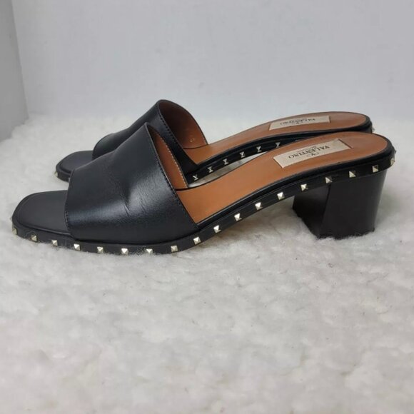 Valentino Soul Rockstud Slide Sandal. 2" Block Heel. Black Leather. 9.5US 40IT - Picture 4 of 11